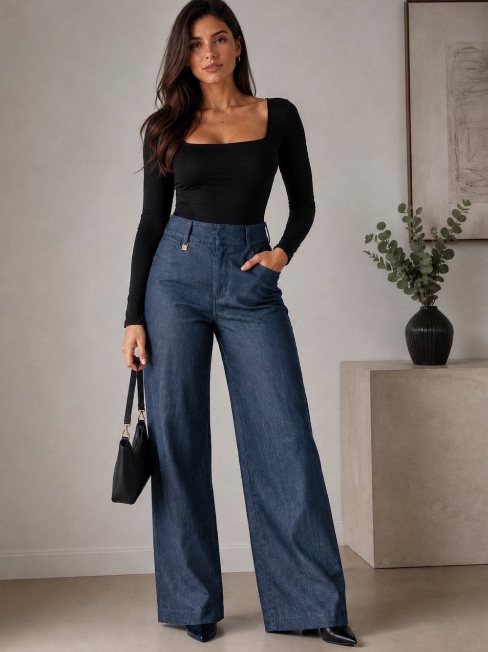 Express Wide Leg High-Rise Jeans in Dark Blue Size 10